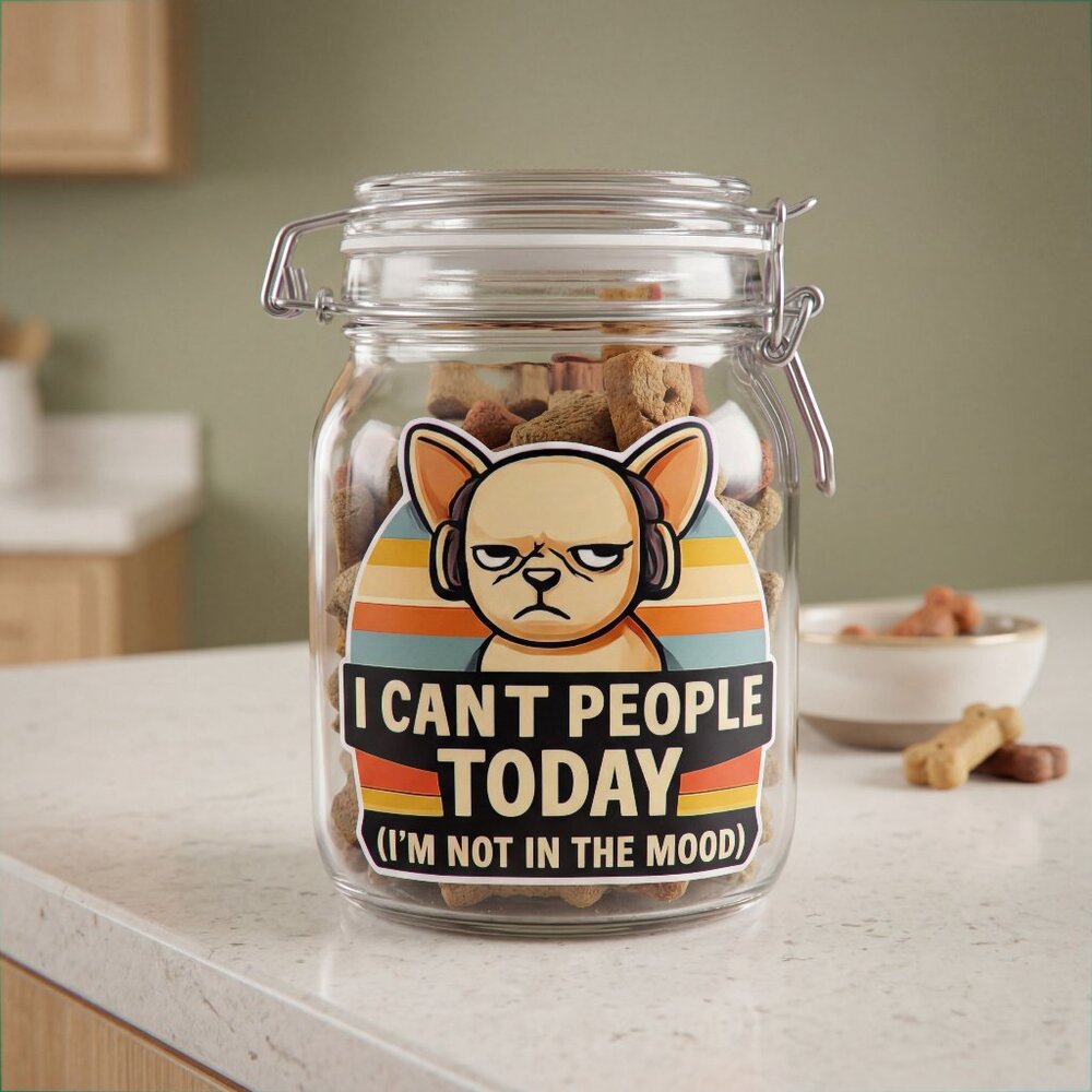 Funny Snack Jar – “I Can’t People Today” Glass Cookie Candy Pretzel Jar (38oz)